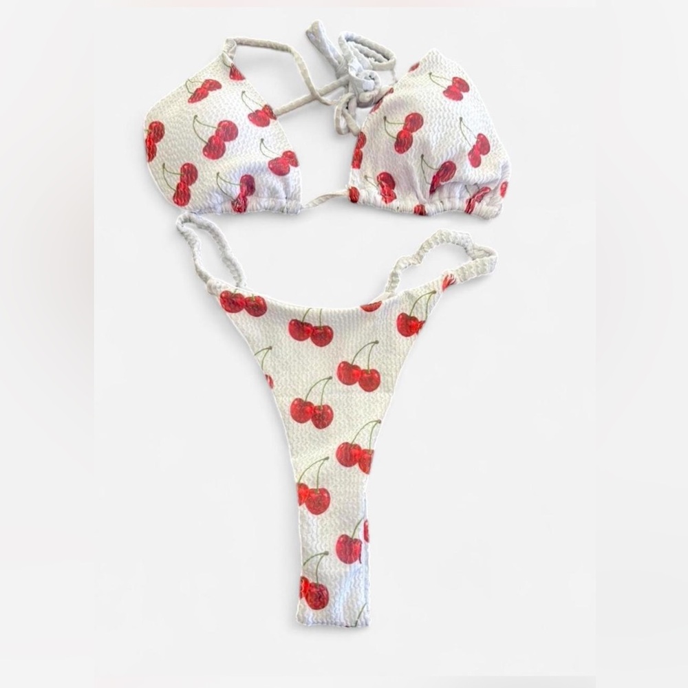 Cherry Print Thong Bikini Set - Hygeine Protector Still On
